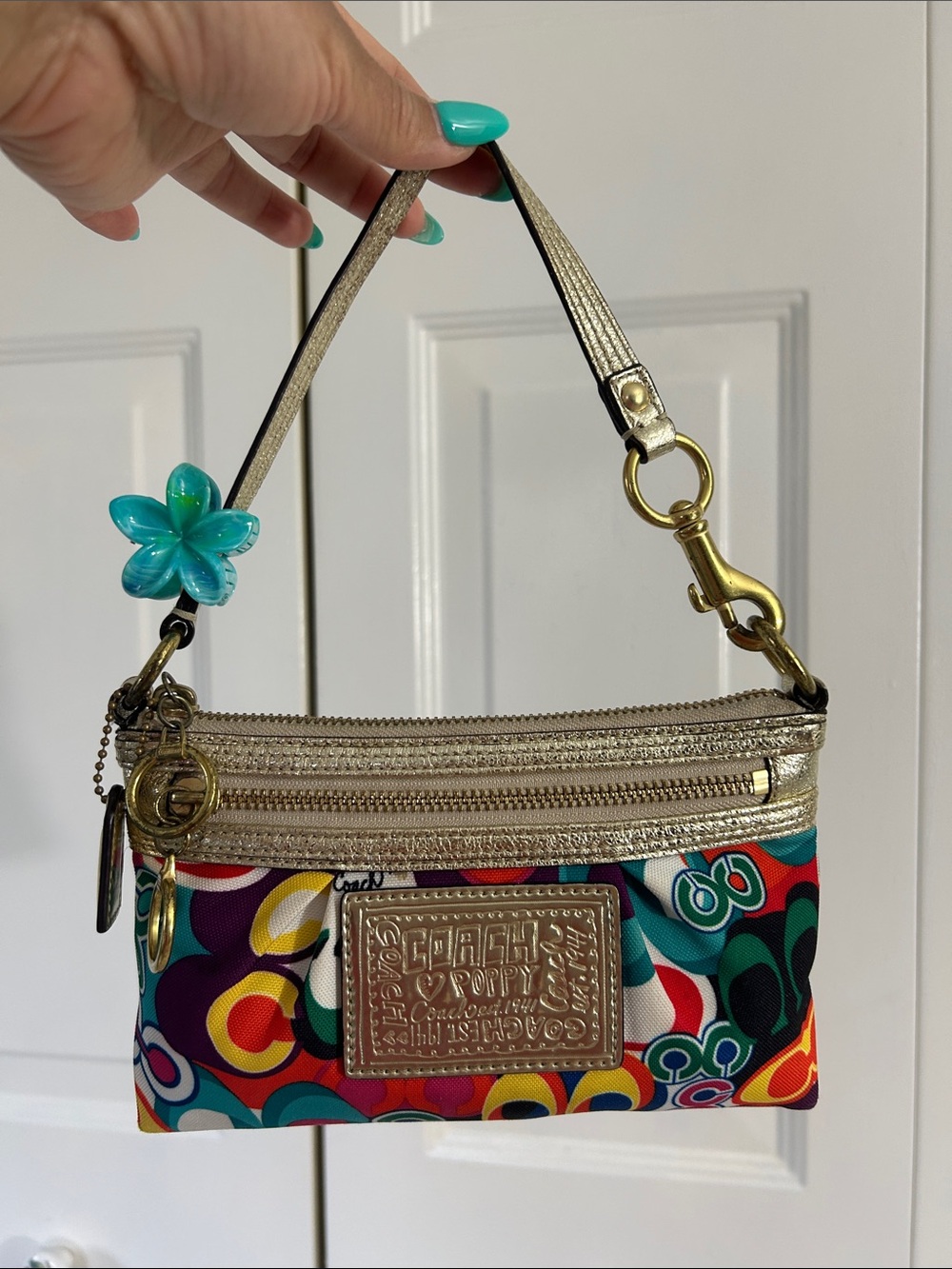 Coach Poppy Vintage Multicolor Mini Bag with Gold Trim